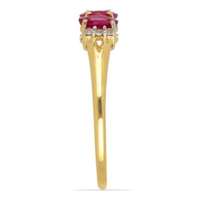 14K GOLD NATURAL GLASS FILLED RUBY GEMSTONE THREE STONES RING
